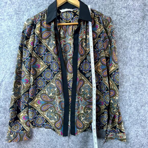 Trina Turk Blouse Womens Medium Colorful Paisley Open Front Maximalist Fun - Picture 5 of 5